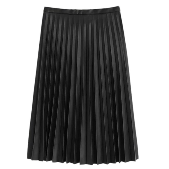 J. Crew Dresses & Skirts - J. Crew Faux Leather Pleated Midi Skirt Black Size 4